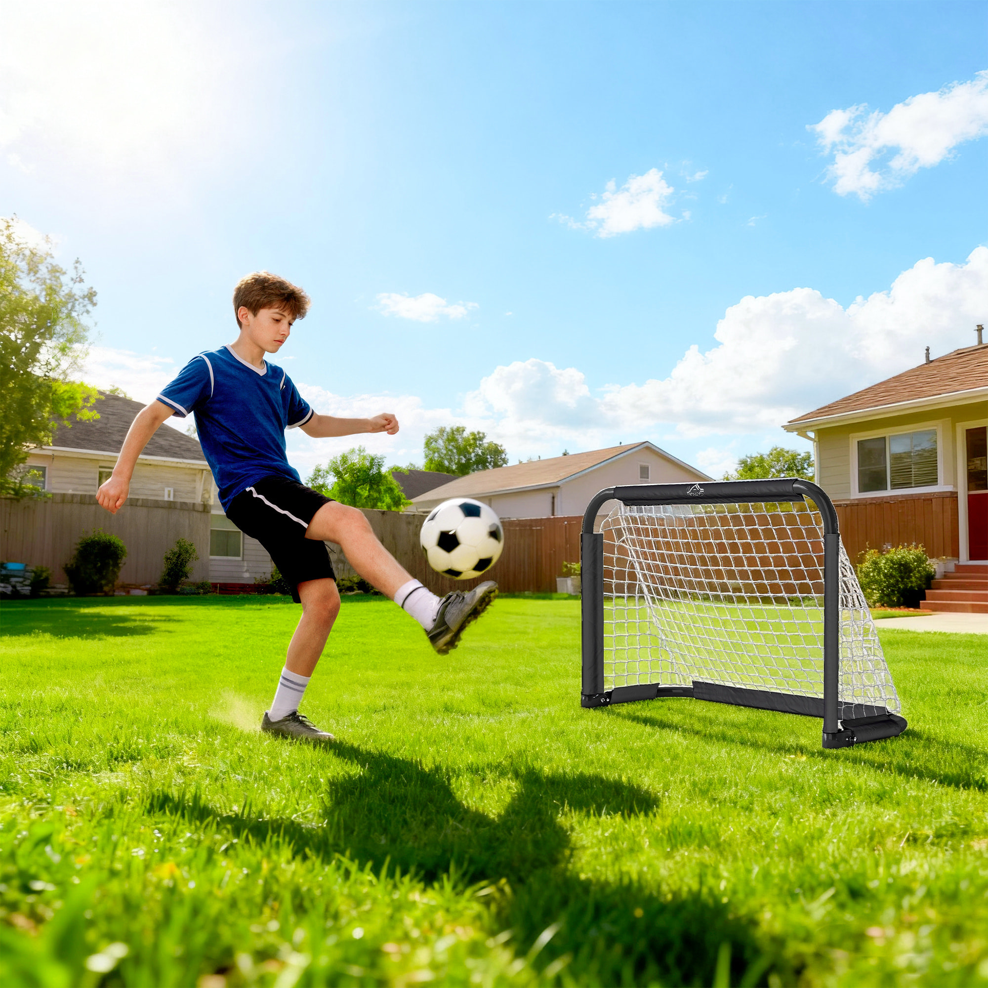 Set de 2 Porterías Plegables de Fútbol Puertas de Fútbol Portátil con Soporte de Metal y Red para Entrenamiento en Jardín Aire Libre 90x36x60 cm Negro
