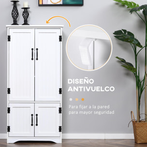 Alacena de Cocina Aparador Alto de Cocina Mueble Auxiliar con 4 Puertas y Estantes Ajustables para Salón Baño 60x30x123 cm Blanco