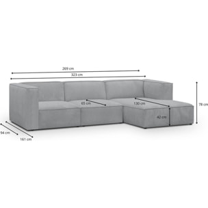Canapé d'angle à droite modulable 5 places en velours côtelé - REZIA