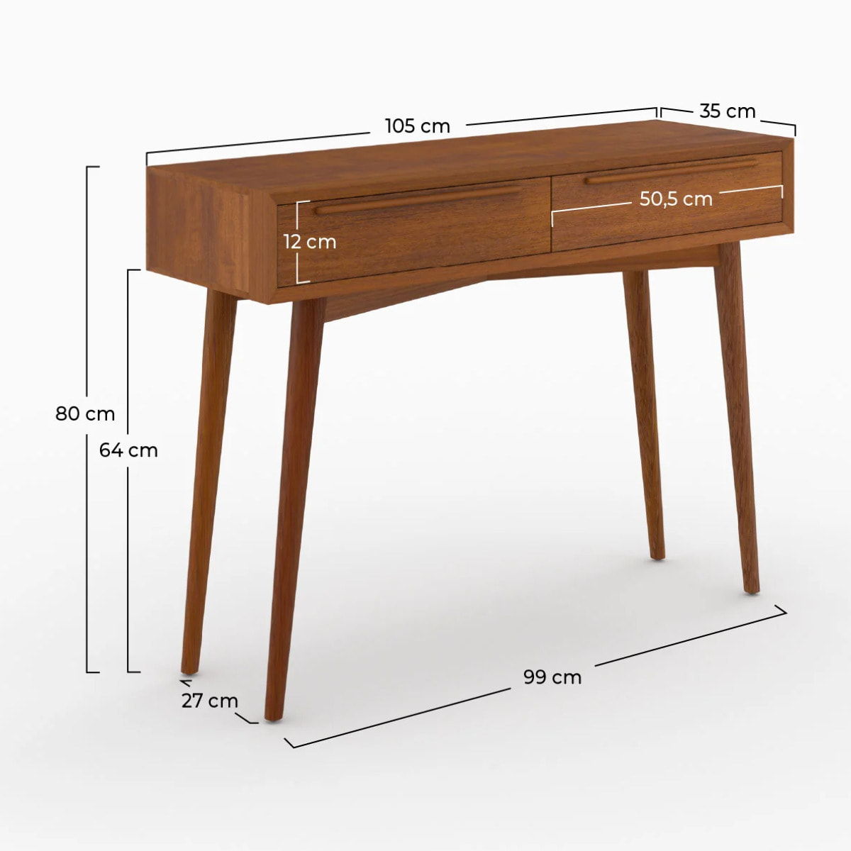 Console 2 tiroirs en bois de teck - Waya