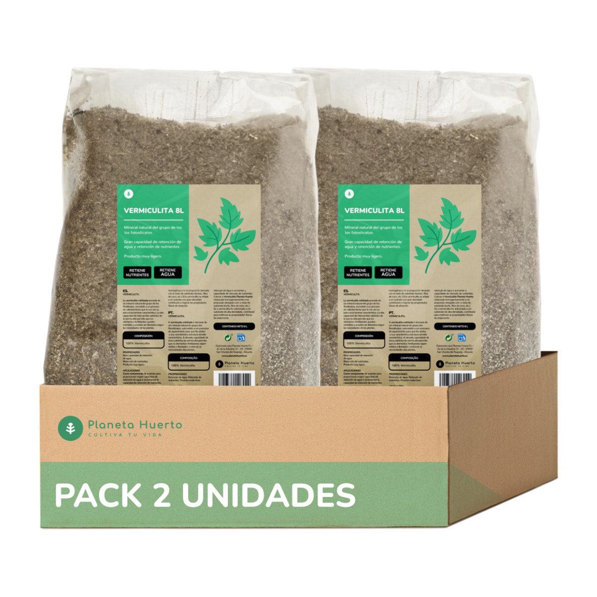 PLANETA HUERTO | Vermiculita 16 Litros | Mejora la Retención de Agua y Aireación | Ideal para Germinación y Cultivo