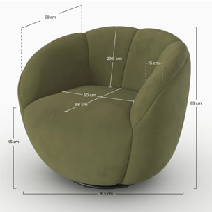 Fauteuil pivotant en velours vert olive foncé - Ysé