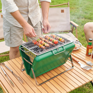 Mini barbecue à charbon portable pliable valise vert