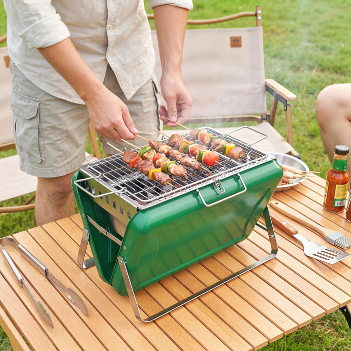Mini barbecue à charbon portable pliable valise vert
