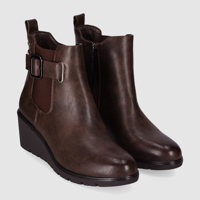 Botines de Piel Sintética - Marron - Tacón: 6 cm