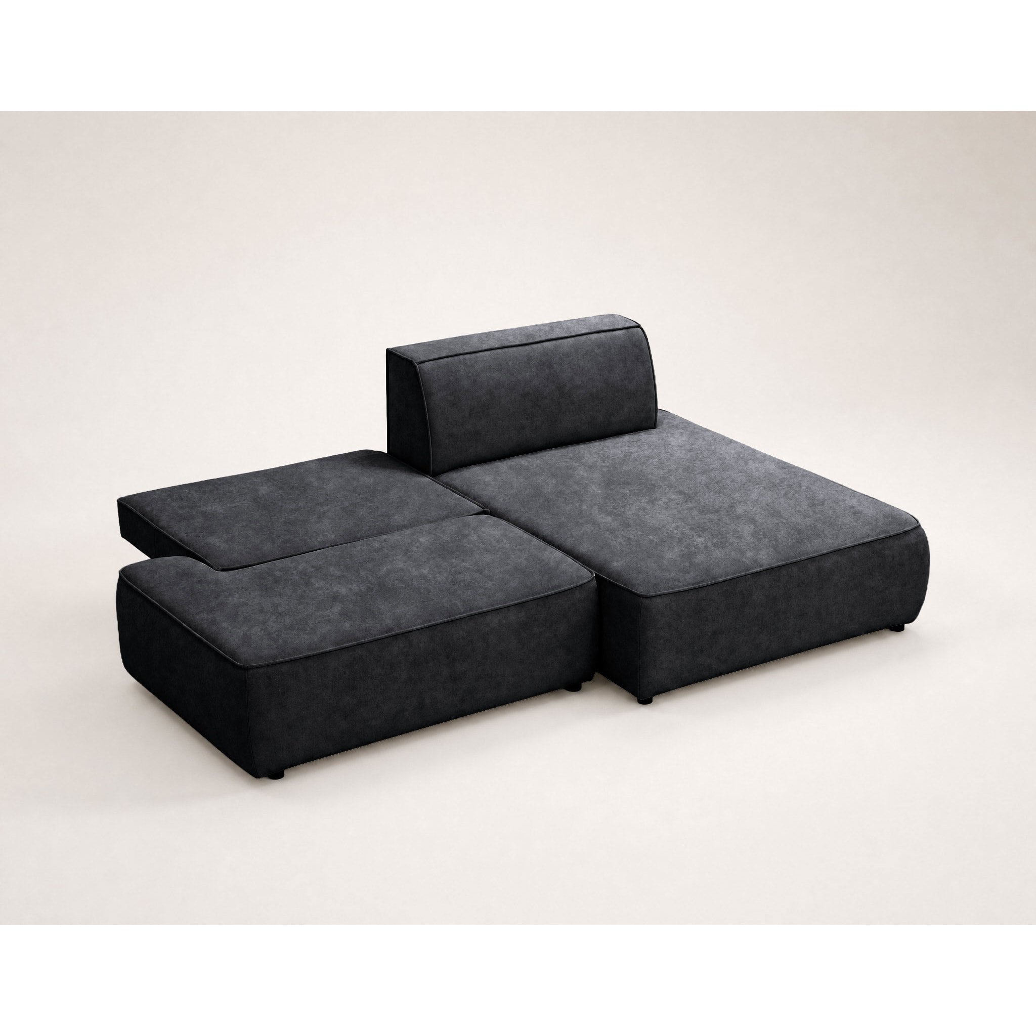 Lisette - Canapé d'angle droit 4 places convertible avec coffre en velours - Noir