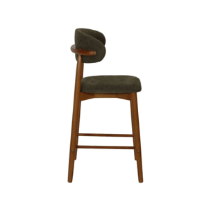 Tabouret de bar bois d'hévéa noyer et tissu chenille (lot de 2)  PAOLA