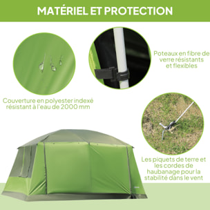 Tente de camping familiale avec porche 4 à 8 personnes sac de transport inclus vert