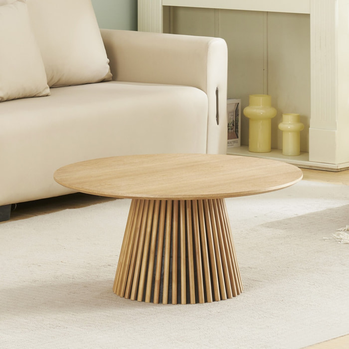 Table basse ronde en bois piètement cannelé - ADA