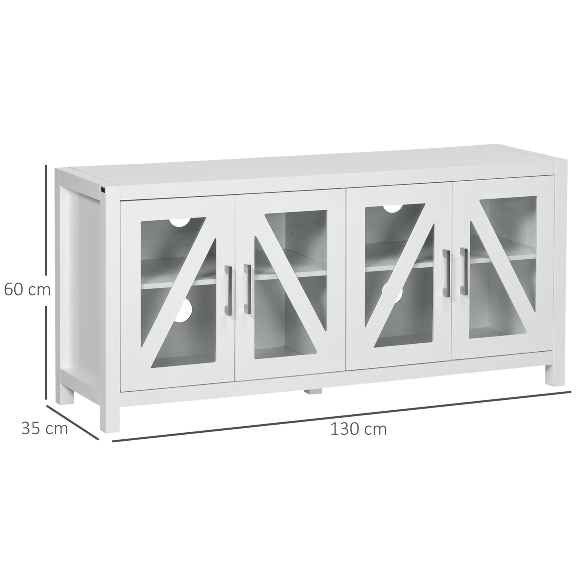 Mueble TV de Salón Mesa para Televisores de hasta 58'' con 4 Puertas de Vidrio Templado Estantes Ajustables y 4 Orificios para Cables para Dormitorio 130x35x60 cm Blanco