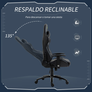 Vinsetto Silla Gaming Ergonómica Silla de Escritorio Giratoria Reclinable Altura Ajustable con reposabrazos 2D Regulable Reposacabezas y Cojín Lumbar Cuero Sintético 73x71x128-136 cm Negro