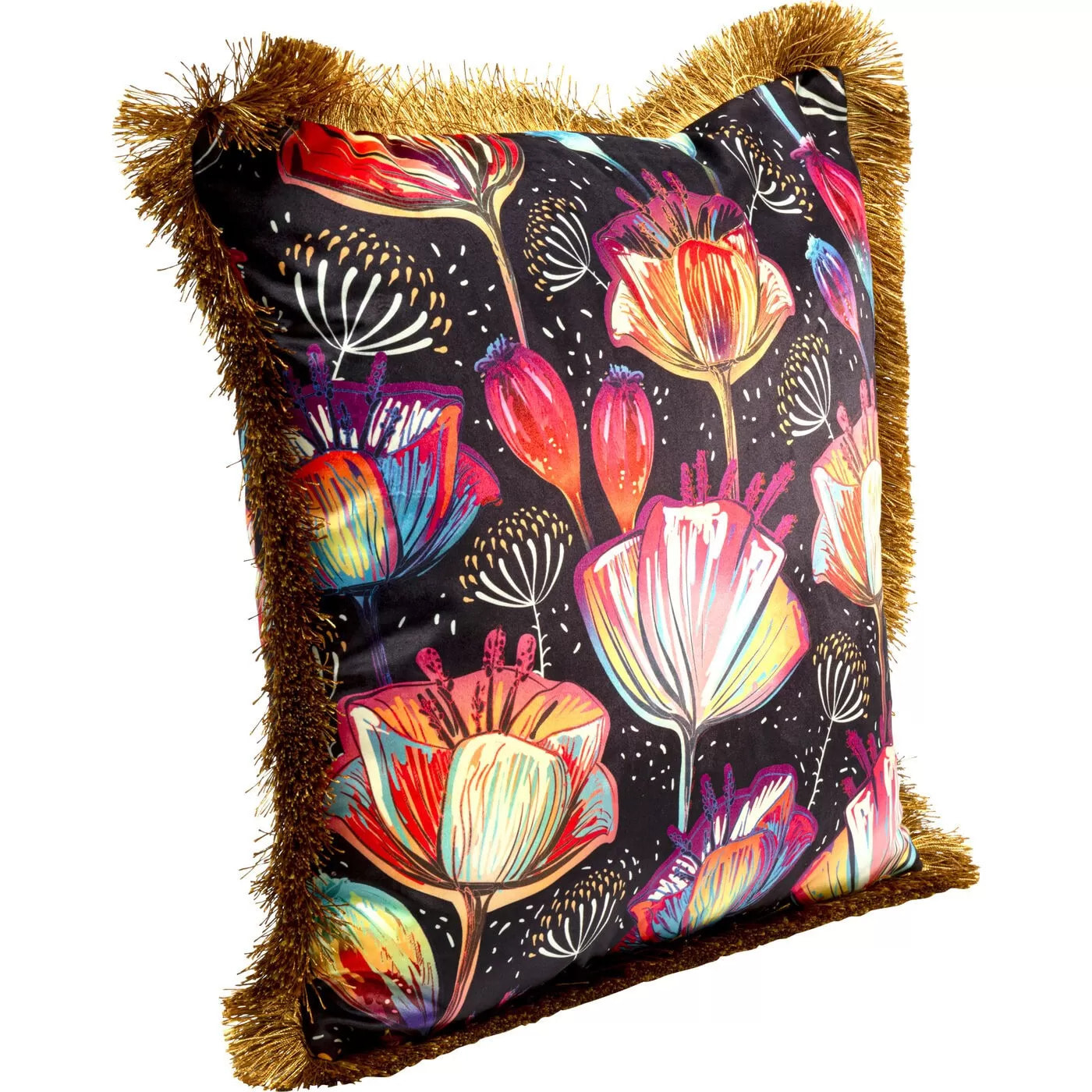 Coussin à franges Jungle fleurs Kare Design