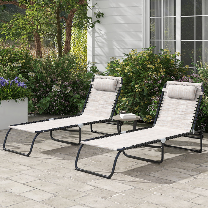 Conjunto de 2 Tumbonas Plegables Tumbonas de Jardín con Respaldo Ajustable en 4 Posiciones Carga 120 kg para Terraza Piscina Playa 197x58x30 cm Crema