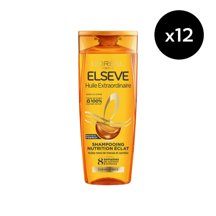 Lot de 12 - L'Oréal Paris Elseve Huile Extraordinaire Shampooing Nutrition Huiles Rares de Marula & Camélia 300ml