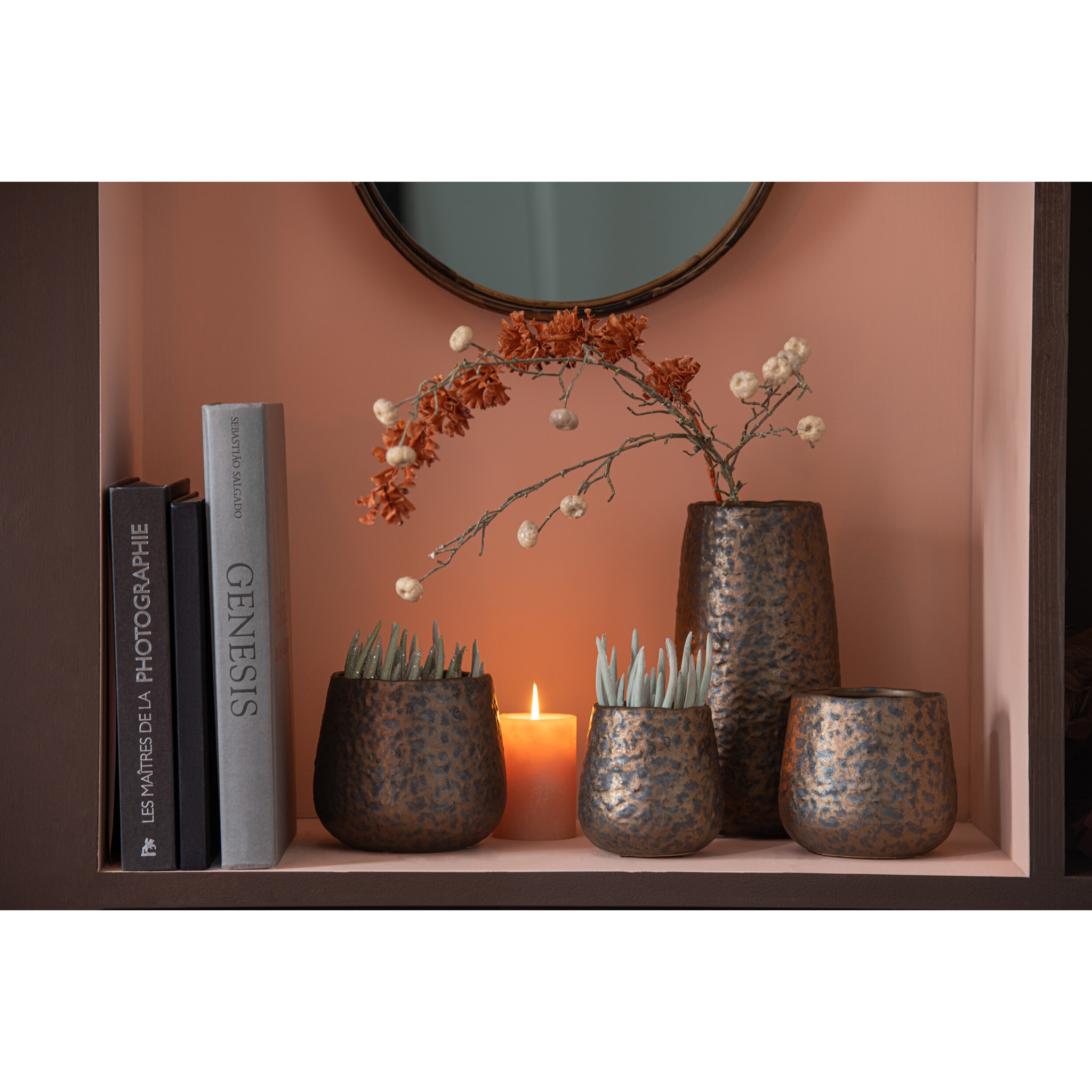 J-Line cache-pot Tachés Rond - céramique - cuivre - small - 2 pièces - Ø 12 cm