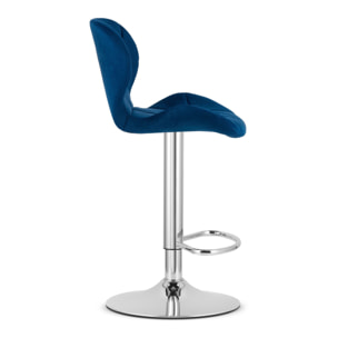 Sgabello da bar West in velluto blu e base cromata