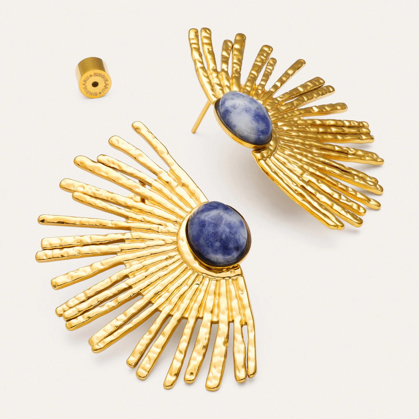 Pendientes Sunbeam Azul Acero Baño Oro