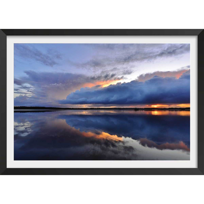 Affiche photo bleue reflets d'eau Affiche + cadre en bois - Noir