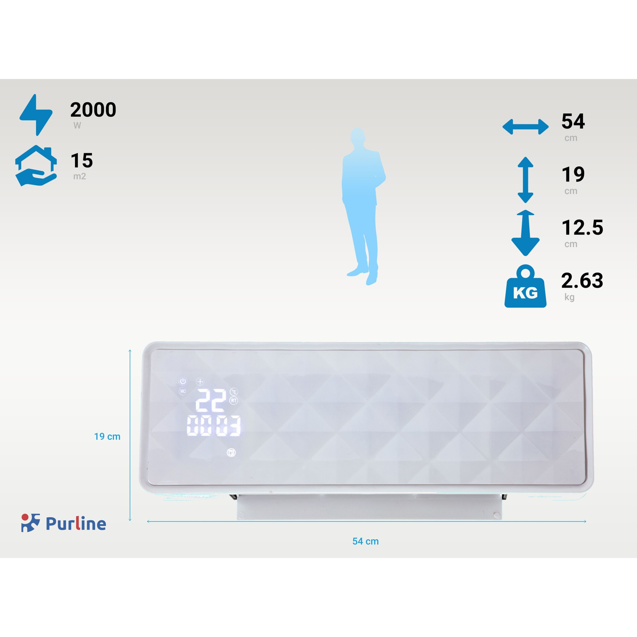Calefactor cerámico mural 2000 W con mando a distancia y temporizador HOTI M90 PURLINE