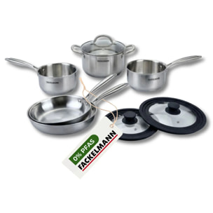 Poêles à Frire, Casseroles, Faitout inox 18/10 Triply et 2 couvercles Fackelmann Vita3