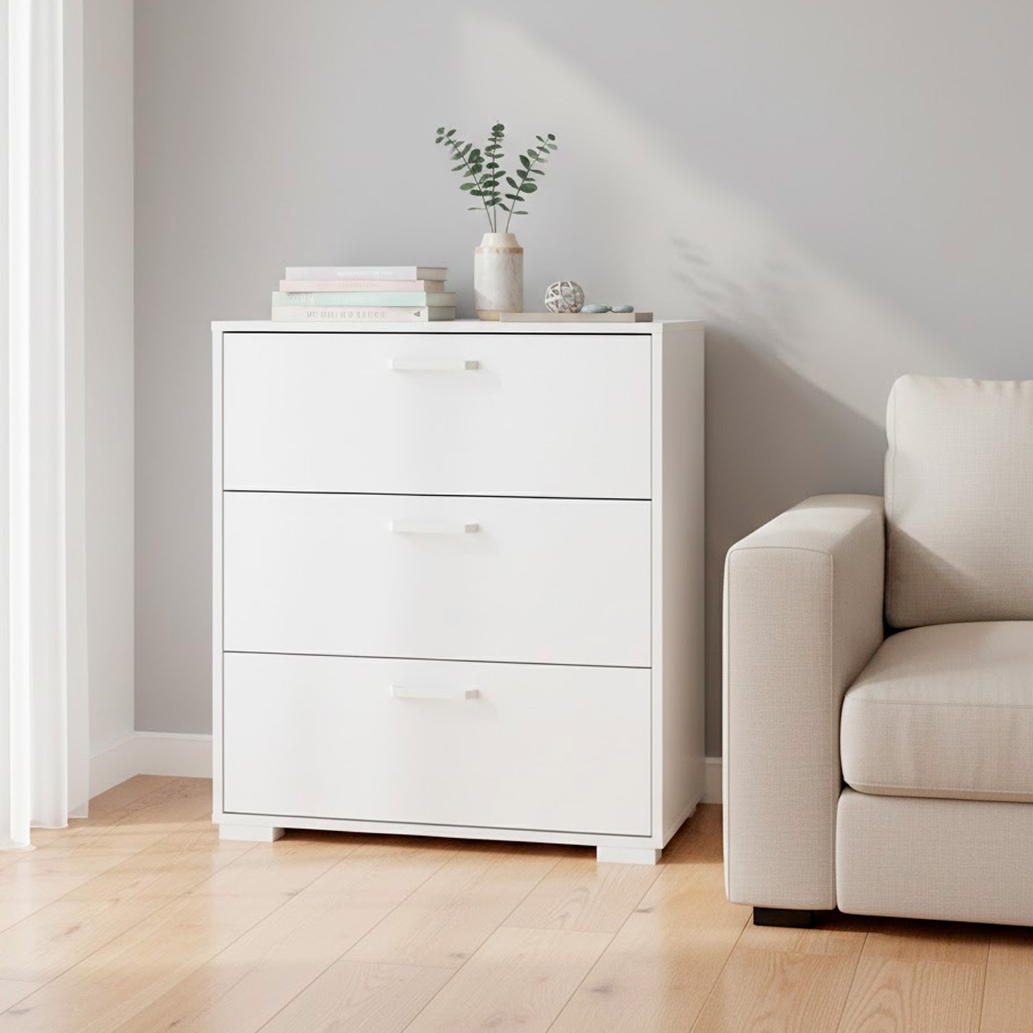 Cassettiera a 3 Cassetti Comò Comodino Mobile Contenitore Salvaspazio Design Moderno Camera da Letto Ingresso Soggiorno 70.2x39.8x82.7 Cm Bianco