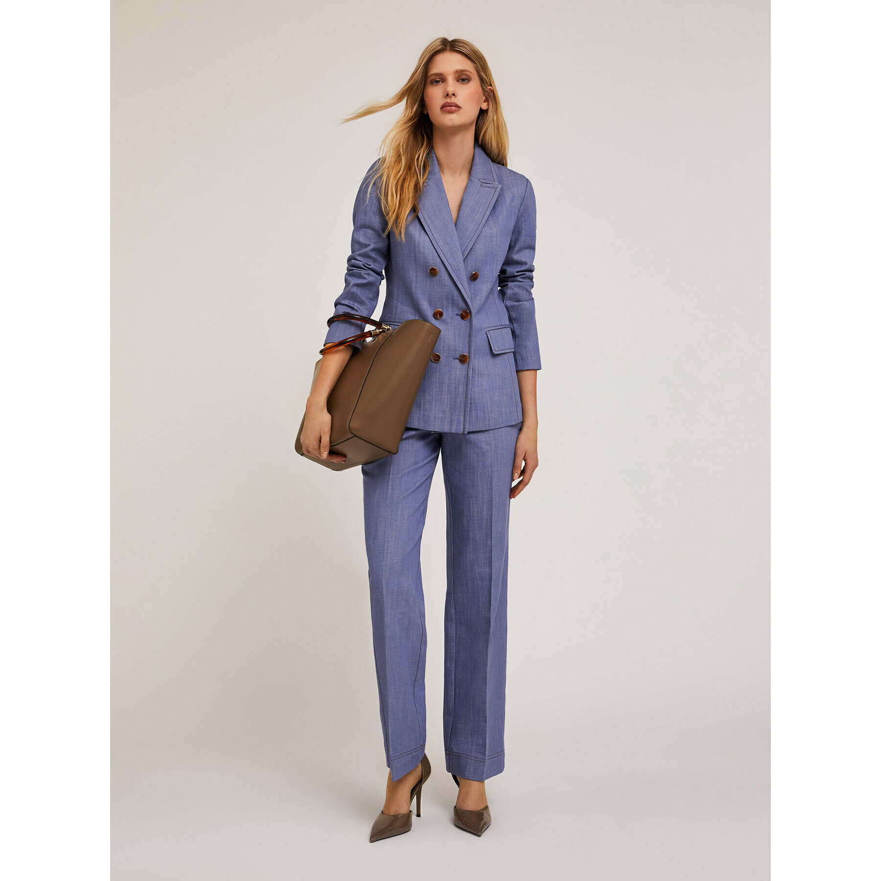 Motivi - Pantaloni wide in tela di cotone - Azzurro