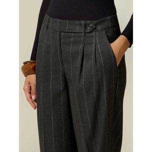 Oltre - Pantaloni carrot in flanella gessata - Grigio