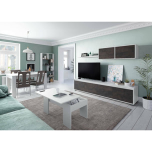 Parete attrezzata Amir, Mobile da soggiorno porta TV, Composizione set salotto, Set salotto con pensile, 200x41h43 cm, Bianco e Ossido