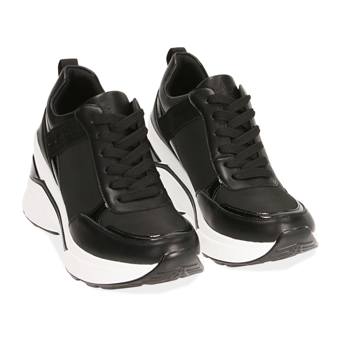 Sneakers nere in tessuto, zeppa 8,5 cm