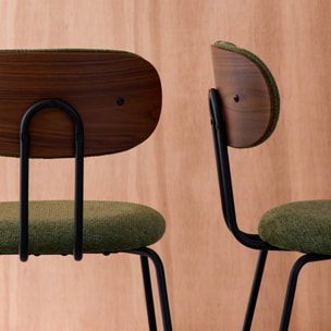 Chaise décor bois courbé teinté noyer et tissu déperlant pieds métal noir (lot de 2) ERIN