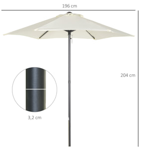 Parasol droit de jardin balcon terrasse grande taille toile polyester 160 g/m² Ø 1,96 x 2H m mât alu beige