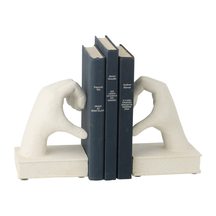 J-Line Serre-livres Mains Love - polyrésine - blanc - set de 2