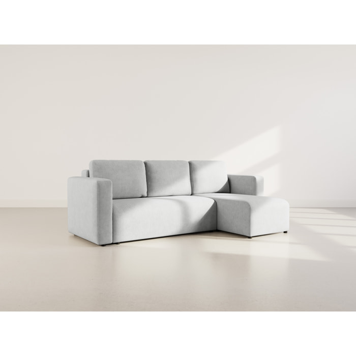 Canopy - canapé d'angle réversible 4 places convertible avec coffre en velours côtelé - Gris clair