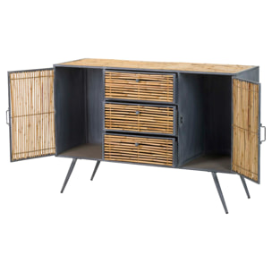 Aparador Metal Bambu Azul Marron 120x41x82 Cm