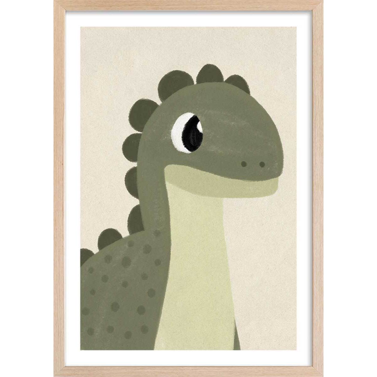 Affiche enfant coco dinosaure Affiche + cadre en bois - Chêne