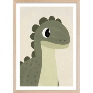 Affiche enfant coco dinosaure Affiche + cadre en bois - Chêne