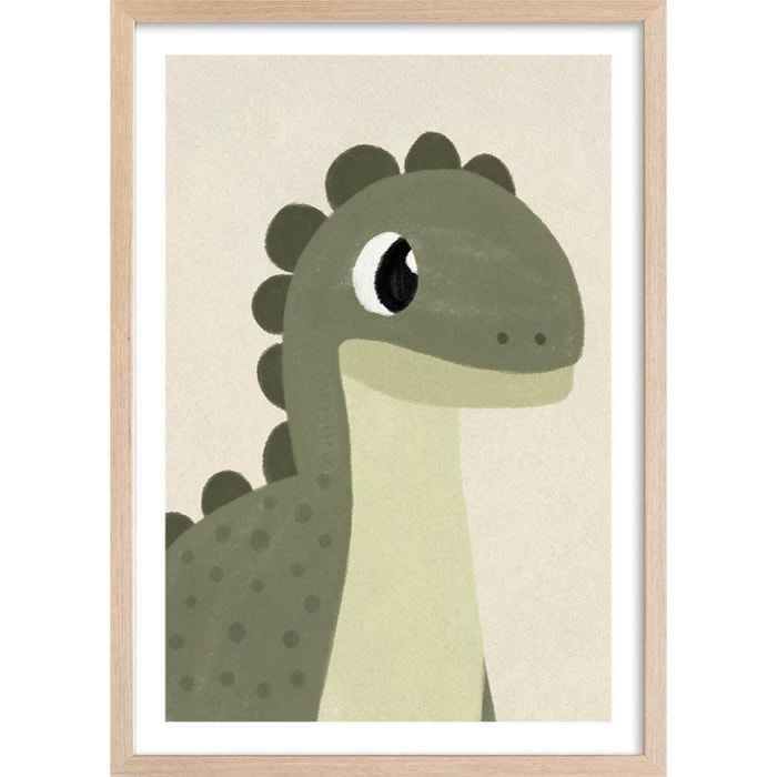 Affiche enfant coco dinosaure Affiche + cadre en bois - Chêne