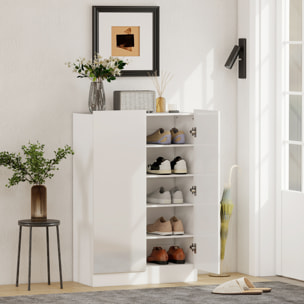 Zapatero de 2 Puertas con Cierre Suave, Zapatero Entrada Recibidor con Estantes Ajustables, Agujeros de Ventilación, para 20 Pares de Zapatos, 72x34,5x103 cm, Blanco Brillo
