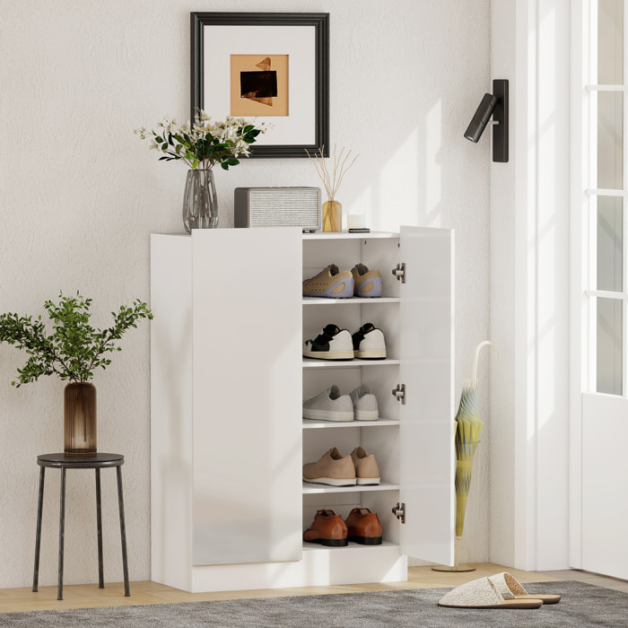 Zapatero de 2 Puertas con Cierre Suave, Zapatero Entrada Recibidor con Estantes Ajustables, Agujeros de Ventilación, para 20 Pares de Zapatos, 72x34,5x103 cm, Blanco Brillo