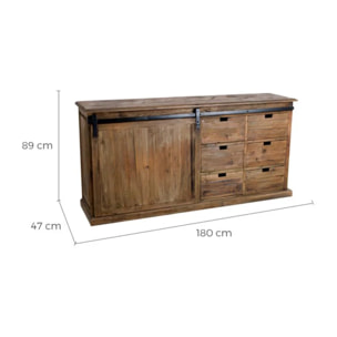 Buffet en bois recyclé, 6 tiroirs et 1 porte coulissante - Sari