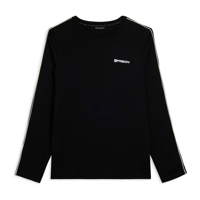 T-shirt manica lunga in jersey con cuciture a contrasto