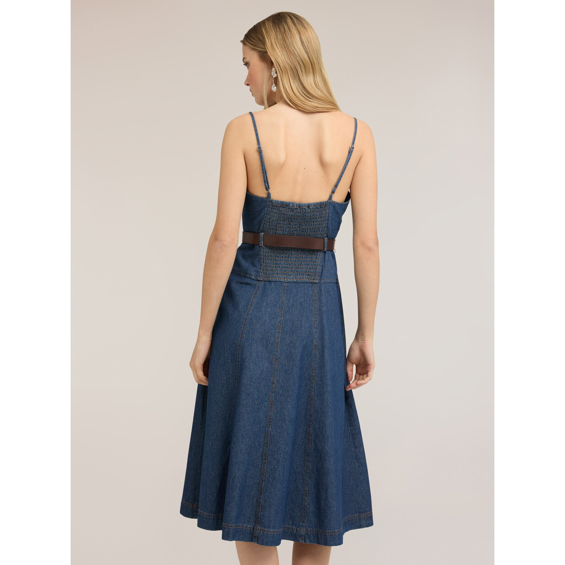 Motivi - Vestido midi en denim con escote corazón - Azul