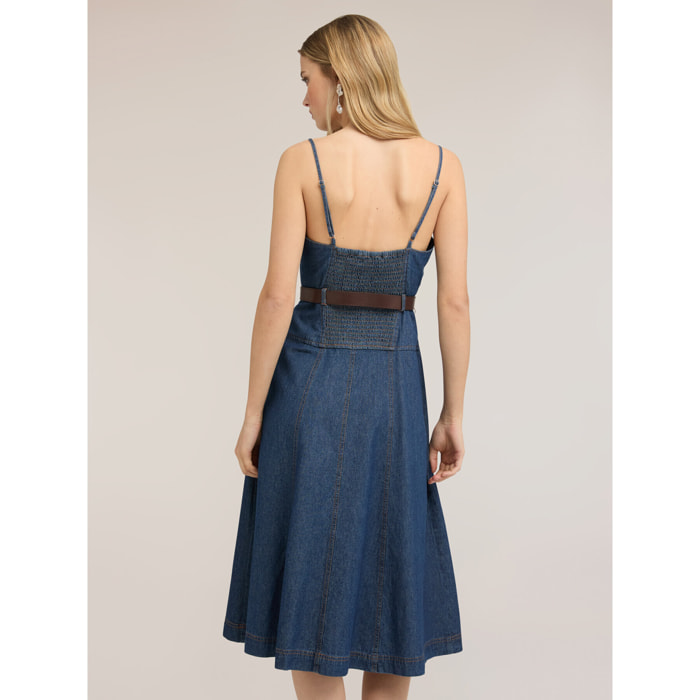 Motivi - Vestido midi en denim con escote corazón - Azul