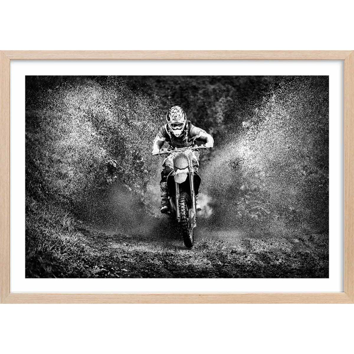 Affiche moto cross Affiche + cadre en bois - Chêne