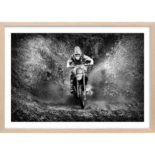 Affiche moto cross Affiche + cadre en bois - Chêne