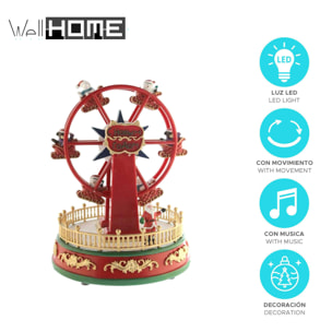 Noria santa decorativo navideño con movimiento, luces led y música
