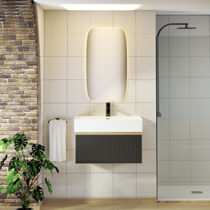 Conjunto de Baño Zel | Mueble Suspendido | 70 cm Negro | Un Cajón | Lavabo Encastrado | No incluye Espejo | Mueble Montado| Alday