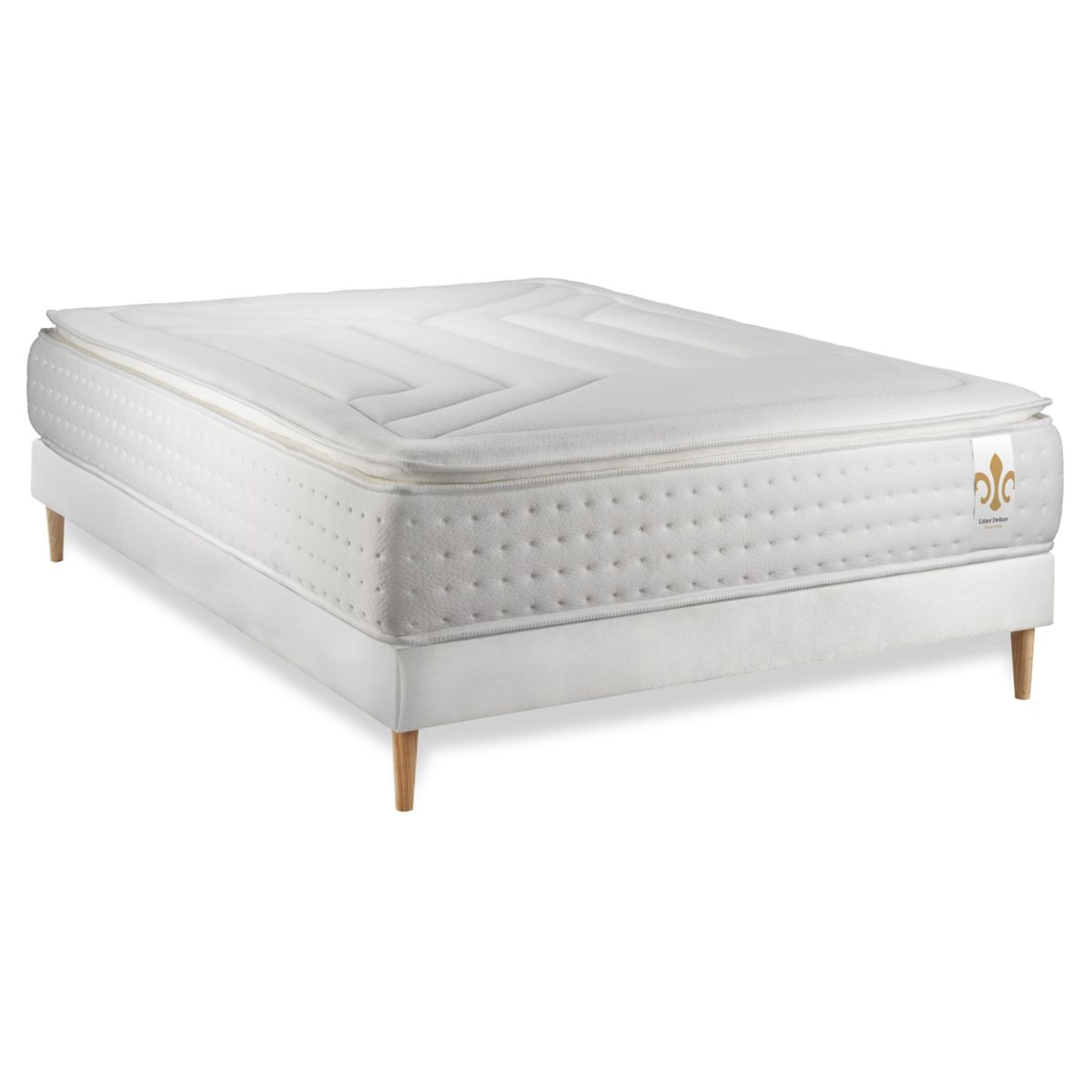 Ensemble Matelas Vingt-Quatre PLUS - 24cm - Ressorts ensachés et mémoire de forme - Confort hôtelier - Sommier kit Blanc