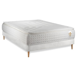 Ensemble Matelas Vingt-Quatre PLUS - 24cm - Ressorts ensachés et mémoire de forme - Confort hôtelier - Sommier kit Blanc