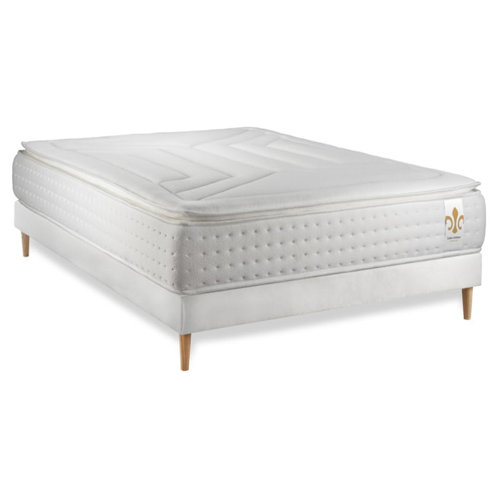Ensemble Matelas Vingt-Quatre PLUS - 24cm - Ressorts ensachés et mémoire de forme - Confort hôtelier - Sommier kit Blanc